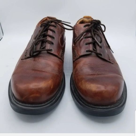 Dunham Mens Derby Shoes Brown Leather Lace Up Stitching Round Toe 10.5D